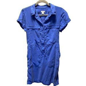 J.Crew Utility Shirt Dress Sz 6 Core Coastal Minimalist Sailor Lyocell Pockets